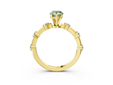 Yellow gold Fancy Green Pear  Solitaire Diamond Ring with Bezel Set Side Stones and Prong Setting_6