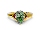 Yellow gold Fancy Green Pear  Solitaire Diamond Ring with Cathedral Band and Four-Prong Setting_66