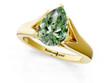 Yellow gold Fancy Green Pear  Solitaire Diamond Ring with Cathedral Band and Four-Prong Setting_67