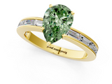 Yellow gold Fancy Green Pear  Solitaire Diamond Ring with Channel-Set Baguette Band and Four-Prong Setting_85