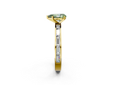Yellow gold Fancy Green Pear  Solitaire Diamond Ring with Channel-Set Baguette Band and Four-Prong Setting_86