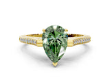 Yellow gold Fancy Green Pear  Solitaire Diamond Ring with Channel Set Band and Bezel Prong Setting_56