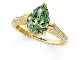 Yellow gold Fancy Green Pear  Solitaire Diamond Ring with Channel Set Band and Bezel Prong Setting_57
