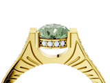 Yellow gold Fancy Green Pear  Solitaire Diamond Ring with Channel Set Band and Bezel Prong Setting_60