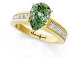 Yellow gold Fancy Green Pear  Solitaire Diamond Ring with Channel-Set Band and Four-Prong Setting_4