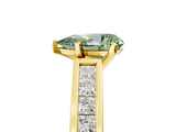 Yellow gold Fancy Green Pear  Solitaire Diamond Ring with Channel-Set Band and Four-Prong Setting_8