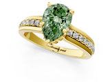 Yellow gold Fancy Green Pear  Solitaire Diamond Ring with Channel Set Band and Six-Prong Setting_49