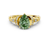 Yellow gold Fancy Green Pear  Solitaire Diamond Ring with Filigree Band and Four-Prong Setting_28