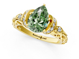Yellow gold Fancy Green Pear  Solitaire Diamond Ring with Filigree Band and Four-Prong Setting_29