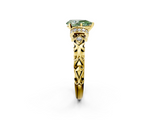 Yellow gold Fancy Green Pear  Solitaire Diamond Ring with Filigree Band and Four-Prong Setting_30
