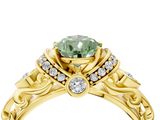 Yellow gold Fancy Green Pear  Solitaire Diamond Ring with Filigree Band and Four-Prong Setting_32