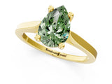Yellow gold Fancy Green Pear  Solitaire Diamond Ring with Four-Prong Setting and Tapered Band 1