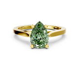 Yellow gold Fancy Green Pear  Solitaire Diamond Ring with Four-Prong Setting and Tapered Band
