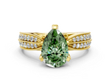 Yellow gold Fancy Green Pear  Solitaire Diamond Ring with Milgrain Pavé Band and Four-Prong Setting_20