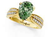 Yellow gold Fancy Green Pear  Solitaire Diamond Ring with Milgrain Pavé Band and Four-Prong Setting_21