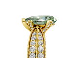 Yellow gold Fancy Green Pear  Solitaire Diamond Ring with Milgrain Pavé Band and Four-Prong Setting_25