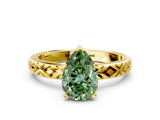 Yellow gold Fancy Green Pear  Solitaire Diamond Ring with Milgrain and Black Enamel X Pattern Band_186