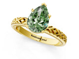 Yellow gold Fancy Green Pear  Solitaire Diamond Ring with Milgrain and Black Enamel X Pattern Band_187