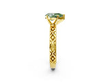 Yellow gold Fancy Green Pear  Solitaire Diamond Ring with Milgrain and Black Enamel X Pattern Band_188