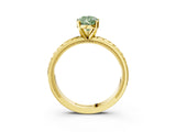 Yellow gold Fancy Green Pear  Solitaire Diamond Ring with Milgrain and Black Enamel X Pattern Band_189