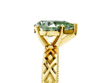 Yellow gold Fancy Green Pear  Solitaire Diamond Ring with Milgrain and Black Enamel X Pattern Band_191