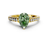 Yellow gold Fancy Green Pear  Solitaire Diamond Ring with Pavé Band and Four-Prong Setting_65