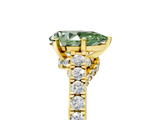 Yellow gold Fancy Green Pear  Solitaire Diamond Ring with Pavé Band and Four-Prong Setting_70