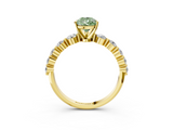 Yellow gold Fancy Green Pear  Solitaire Diamond Ring with Pave Band and Four-Prong Setting_215