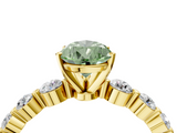 Yellow gold Fancy Green Pear  Solitaire Diamond Ring with Pave Band and Four-Prong Setting_216