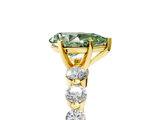 Yellow gold Fancy Green Pear  Solitaire Diamond Ring with Pave Band and Four-Prong Setting_217