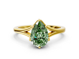 Yellow gold Fancy Green Pear  Solitaire Diamond Ring with Six-Prong Setting and Tapered Band_17
