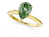 Yellow gold Fancy Green Pear  Solitaire Diamond Ring with Six-Prong Setting on a Classic Band 1