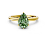 Yellow gold Fancy Green Pear  Solitaire Diamond Ring with Six-Prong Setting on a Classic Band_3