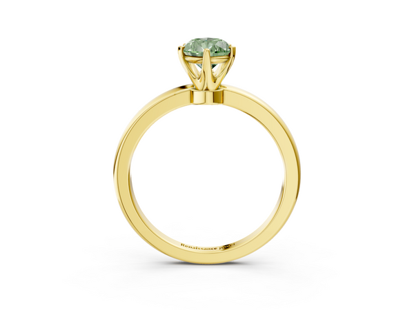 Yellow gold Fancy Green Pear  Solitaire Diamond Ring with Six-Prong Setting on a Classic Band