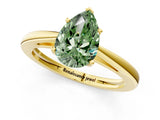 Yellow gold Fancy Green Pear  Solitaire Diamond Ring with Split Shank and Four-Prong Setting_13