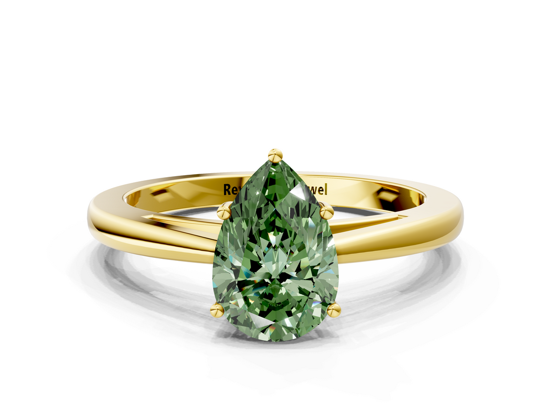 Yellow gold Fancy Green Pear  Solitaire Diamond Ring with Split Shank and Four-Prong Setting_20