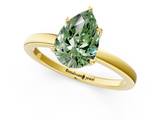 Yellow gold Fancy Green Pear  Solitaire Diamond Ring with Thin Band and Four-Prong Setting_4