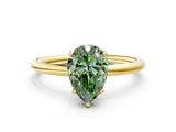 Yellow gold Fancy Green Pear  Solitaire Diamond Ring with a Classic Band and Four-Prong Setting