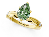 Yellow gold Fancy Green Pear  Solitaire Diamond Twisted Band with Four-Prong Setting_64