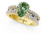 Yellow gold Fancy Green Pear  Solitaire Diamond with Pave and Channel Set Band_75