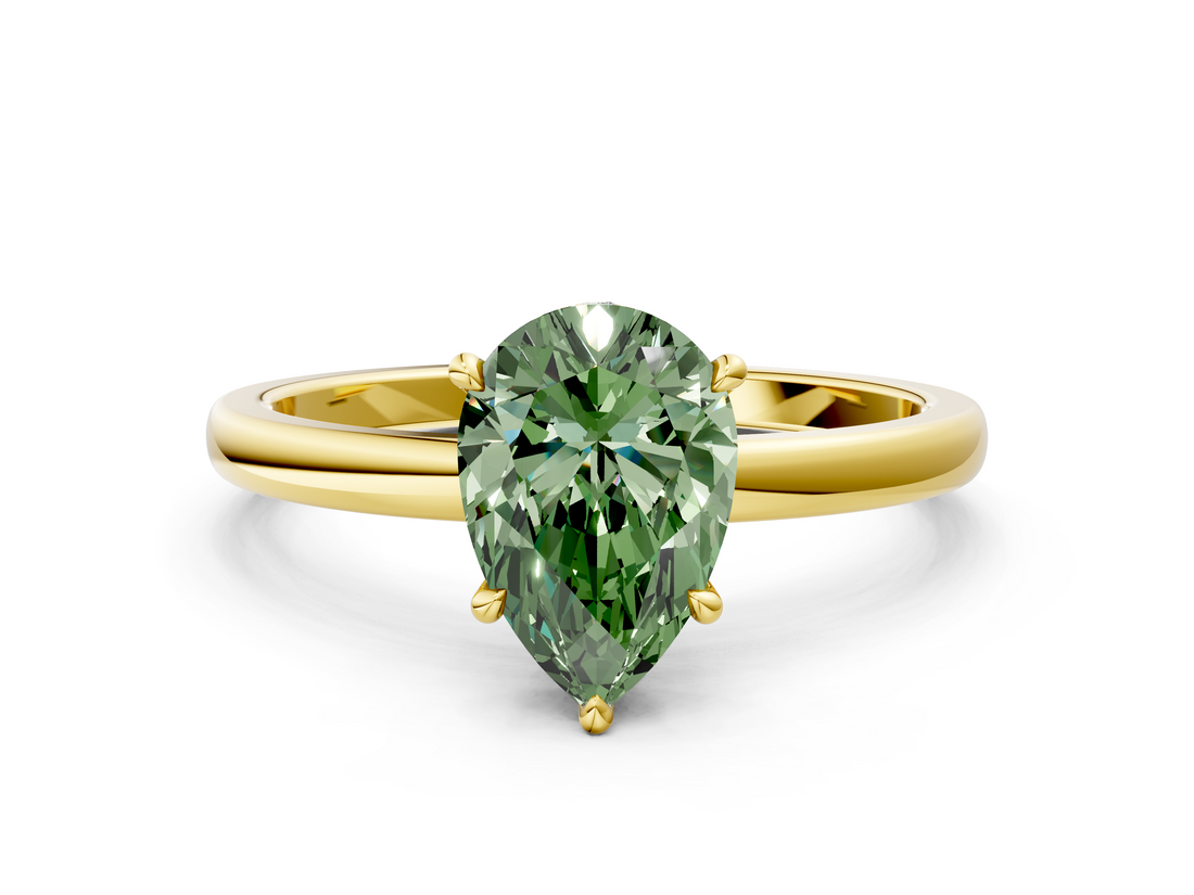 Yellow gold Fancy Green Pear  Solitaire Engagement Ring with Cathedral Band and Four-Prong Setting_20