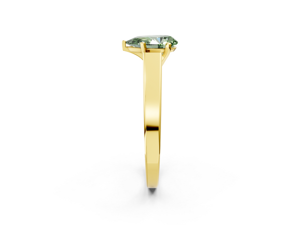 Yellow gold Fancy Green Pear  Solitaire Engagement Ring with Four-Prong Setting and Tapered Band