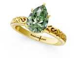 Yellow gold Fancy Green Pear  Solitaire Engagement Ring with Scrollwork Band and Four-Prong Setting_114