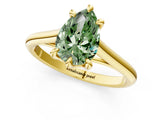 Yellow gold Fancy Green Pear  Solitaire Engagement Ring with Six-Prong Setting and Classic Band 1
