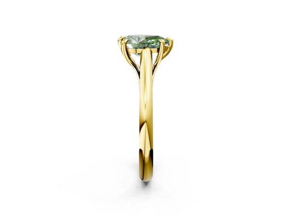 Yellow gold Fancy Green Pear  Solitaire Engagement Ring with Six-Prong Setting and Classic Band