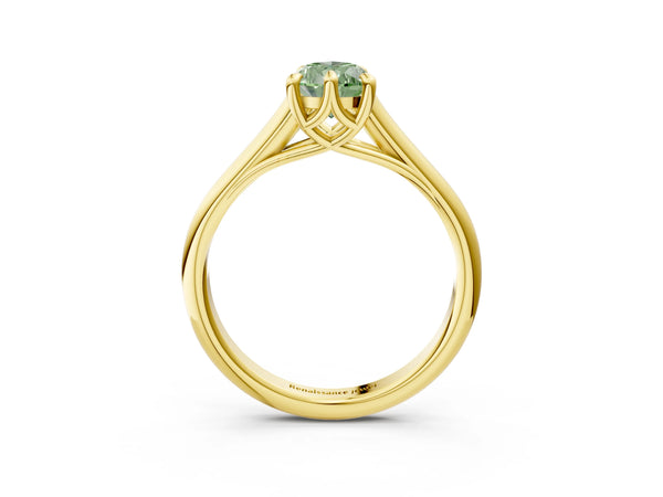 Yellow gold Fancy Green Pear  Solitaire Engagement Ring with Six-Prong Setting and Classic Band