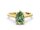 Yellow gold Fancy Green Pear  Solitaire Engagement Ring with Six-Prong Setting and Classic Band