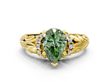 Yellow gold Fancy Green Pear  Solitaire Filigree Engagement Ring with Halo and Prong Setting_63