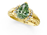 Yellow gold Fancy Green Pear  Solitaire Filigree Engagement Ring with Halo and Prong Setting_64