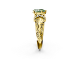 Yellow gold Fancy Green Pear  Solitaire Filigree Engagement Ring with Halo and Prong Setting_65